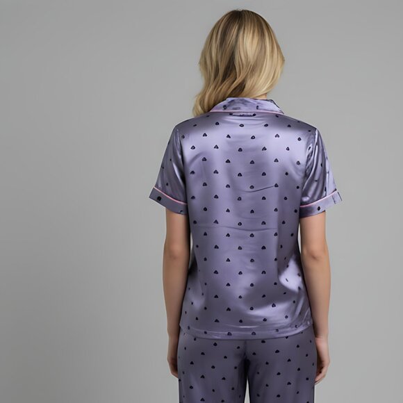 Purple Heart Print Satin PJ Set - Picture 4 of 7